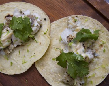 Shrimp Tacos with Crispy Garlic and Salsa Mexicana - Rick Bayless